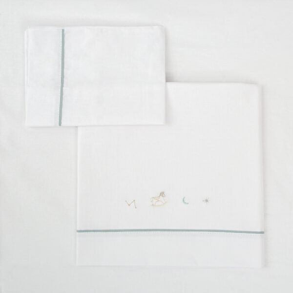 Juego sabanas algodon 100% 3 piezas Blue Sky 16 B|Verde Minicuna (50x80 - 90) - Bimbidreams