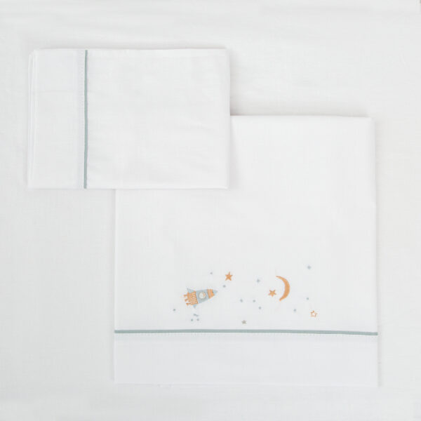 Juego sabanas algodon 100% 3 piezas Orbit 13 B|Azul Minicuna (50x80 - 90) - Bimbidreams