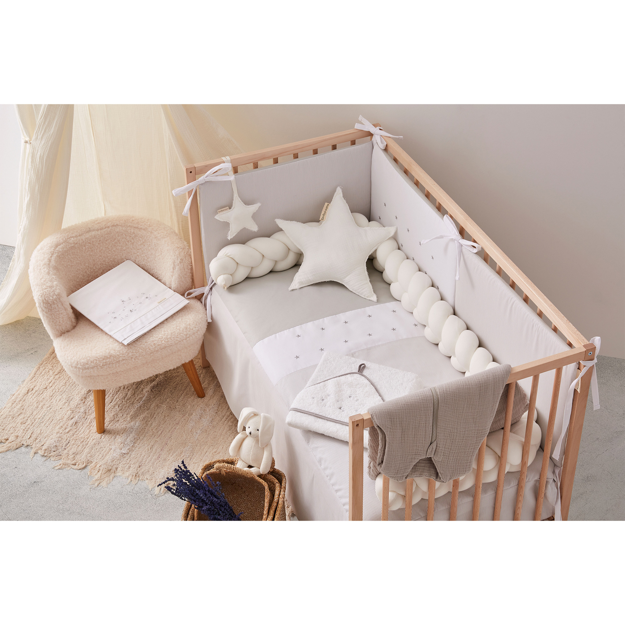 Juego sabanas algodon 100% 3 piezas Night 20 B|Gris Cuna (60x120) - Bimbidreams - Imagen 2