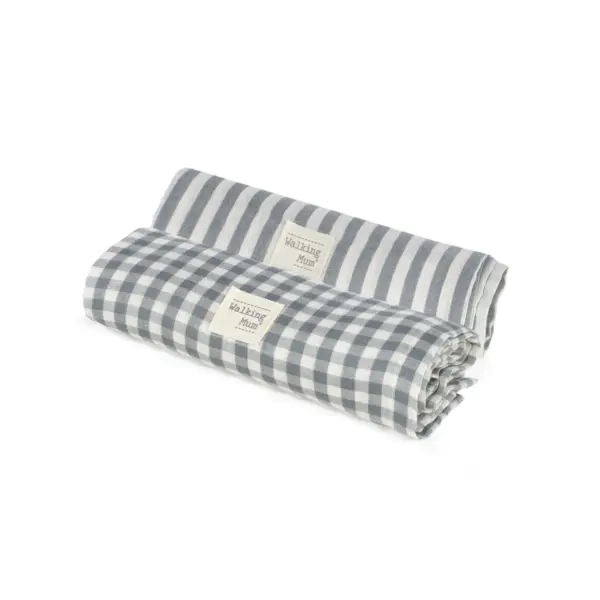 Set/ 2 Muselinas 70x70 cm Praliné Vichy/Rayas  Matcha