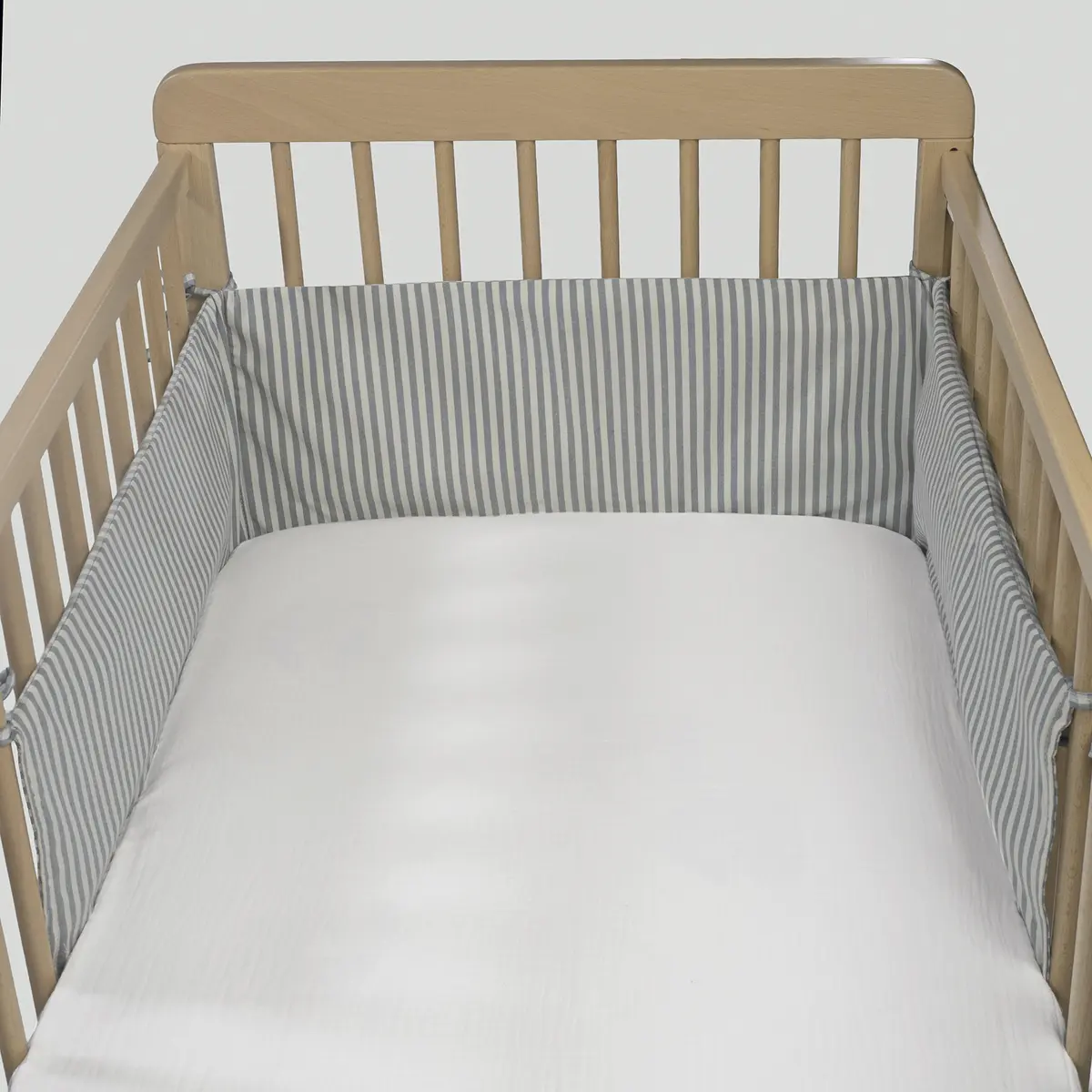 Protector cuna 120x60 cm Praliné Vichy/Rayas Matcha - Imagen 3