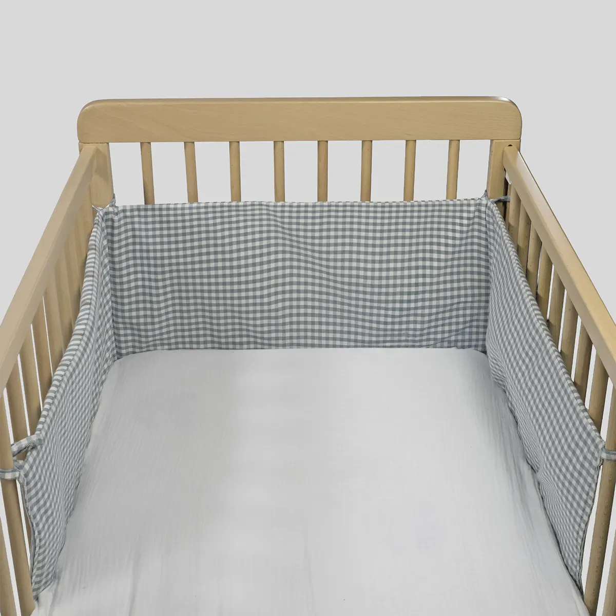 Protector cuna 120x60 cm Praliné Vichy/Rayas Matcha - Imagen 4
