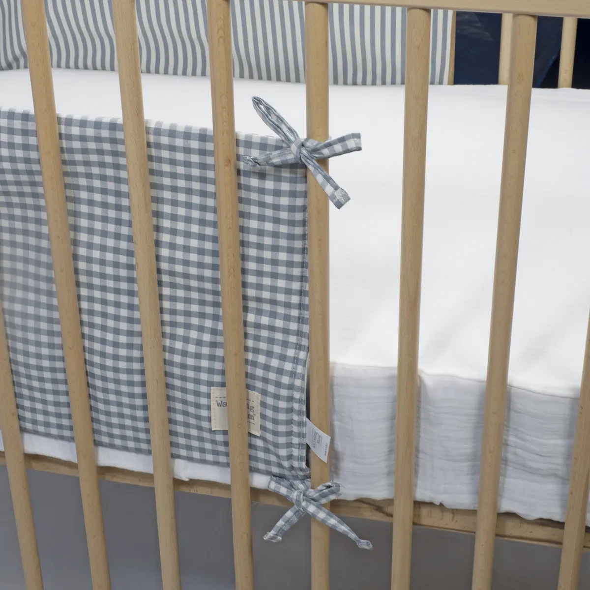 Protector cuna 120x60 cm Praliné Vichy/Rayas Matcha - Imagen 5