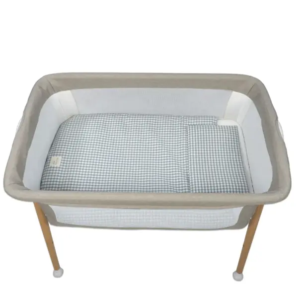 Edredón + bajera + almohada cuna 90x50 cm Praliné Vichy/Rayas Matcha TOG 2,5