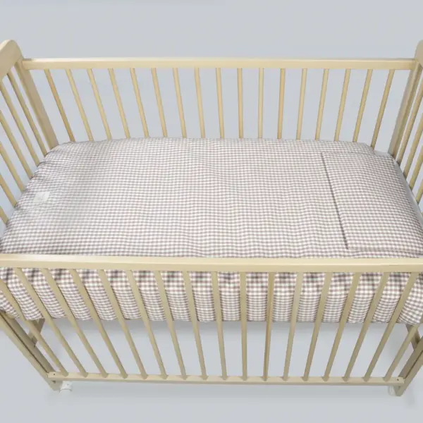 Edredón + bajera + almohada cuna 120x60 cm Praliné Vichy/Rayas Moka TOG 2,5