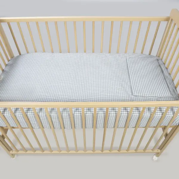 Edredón + bajera + almohada cuna 120x60 cm Praliné Vichy/Rayas Matcha TOG 2,5