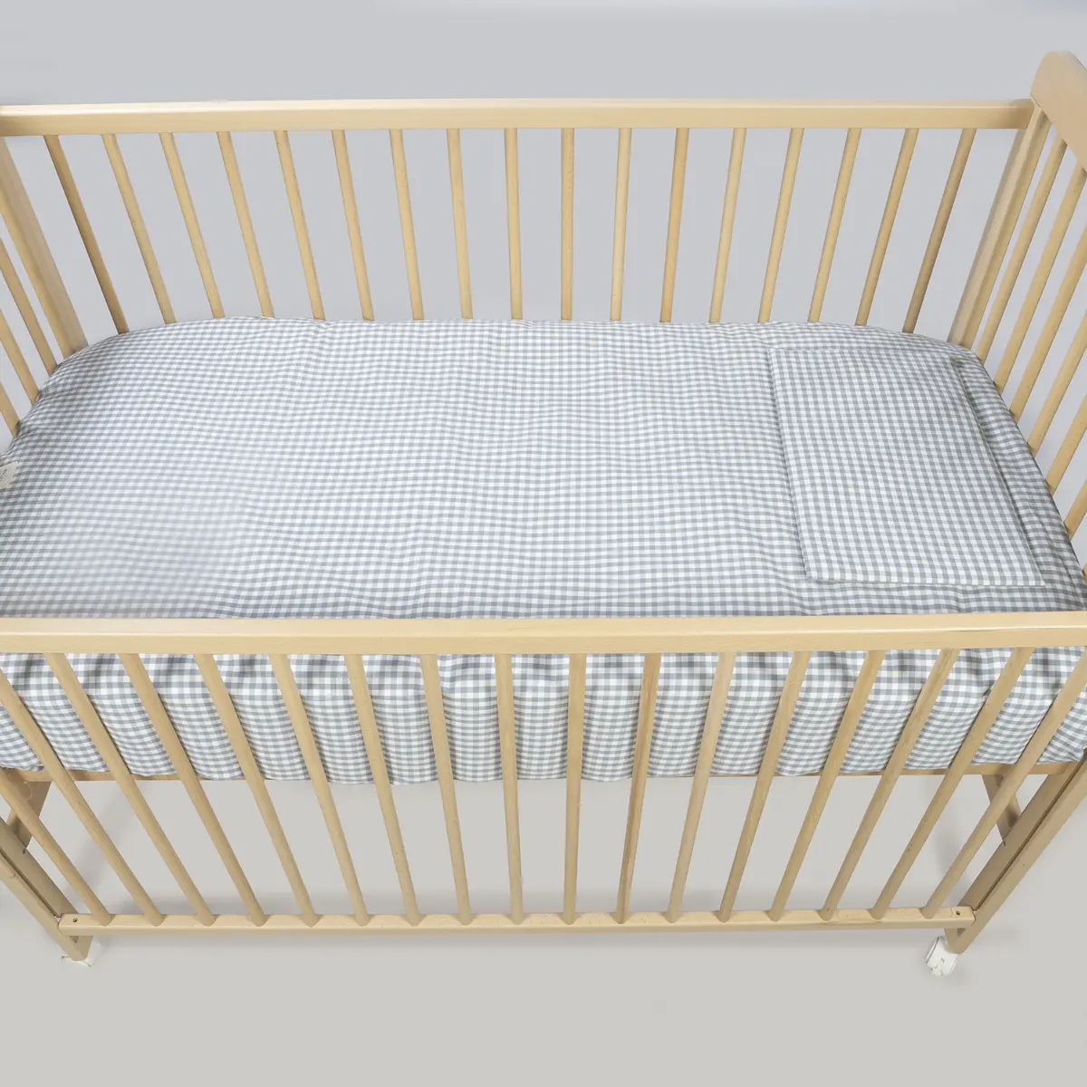 Edredón + bajera + almohada cuna 120x60 cm Praliné Vichy/Rayas Matcha TOG 2,5