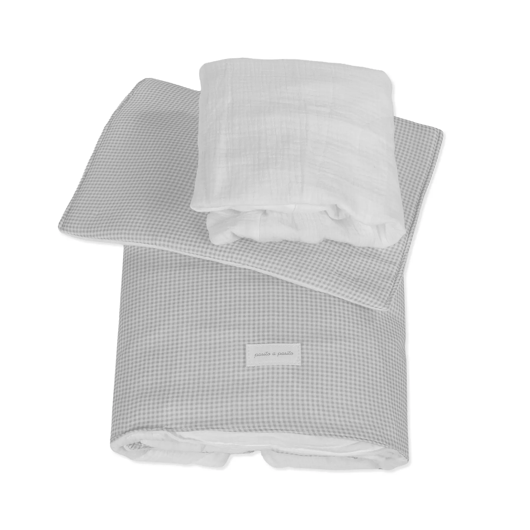 Edredón + sábana bajera + almohada cuna 90x50 cm Little Bloom Vichy Gris TOG 2,5