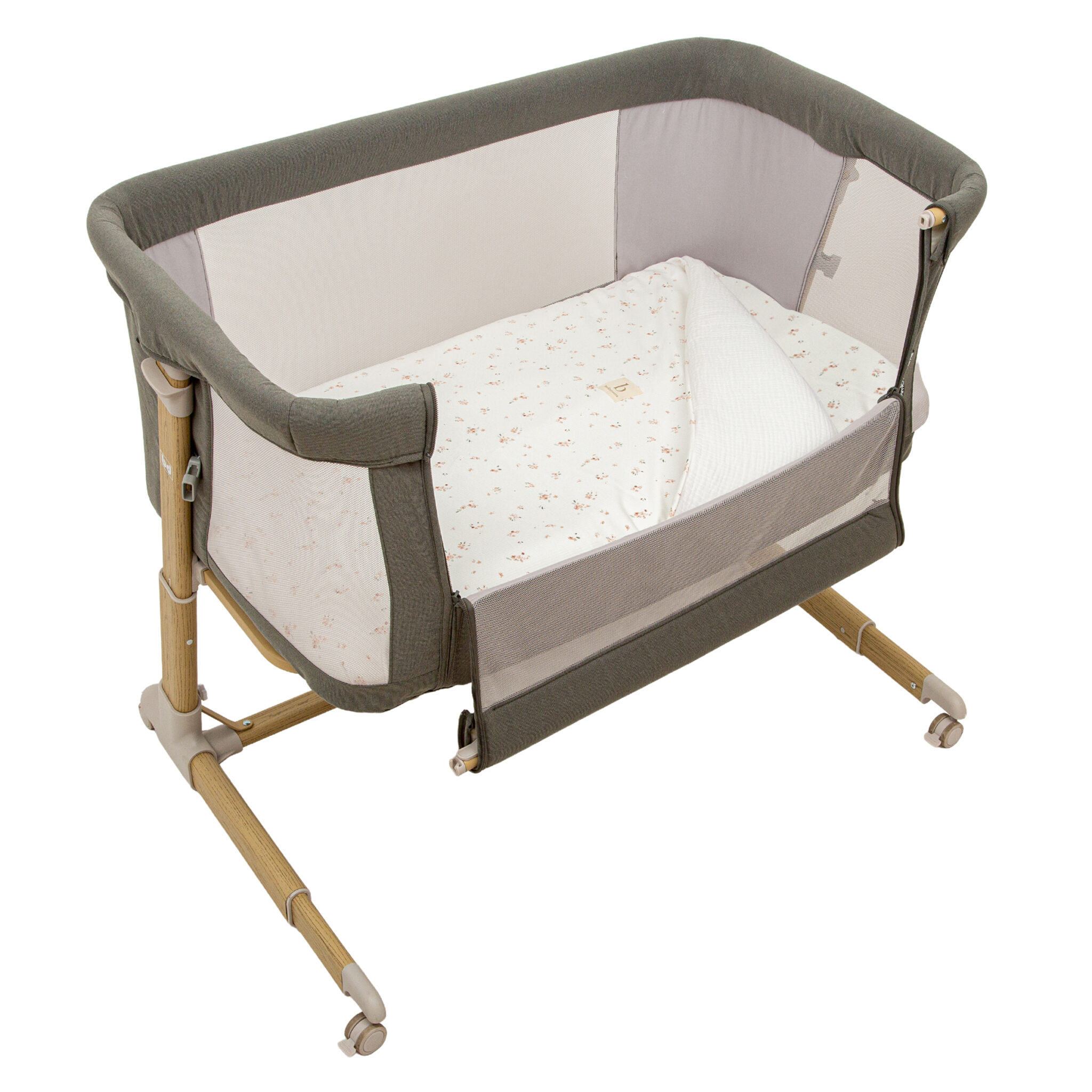 Minicuna Colecho metal con bajera y funda nórdica Monet 06 Verde Minicuna Colecho (53x85x80) - Bimbidreams