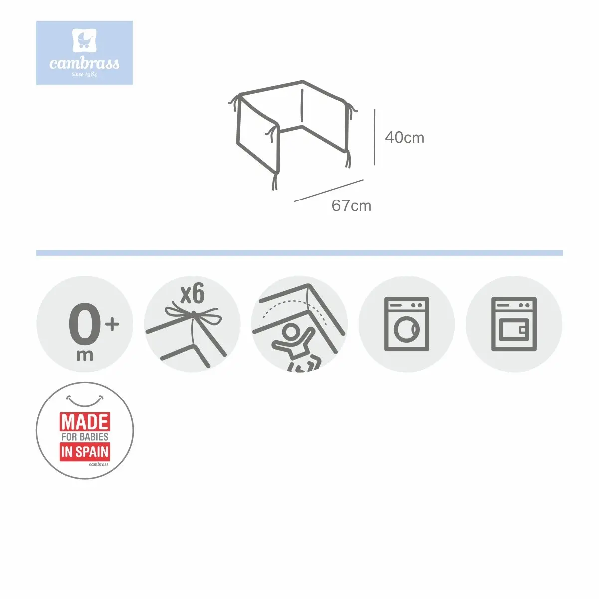 Protector 60 (cuna 60) 180x40x3 cm liso e beige - Imagen 4