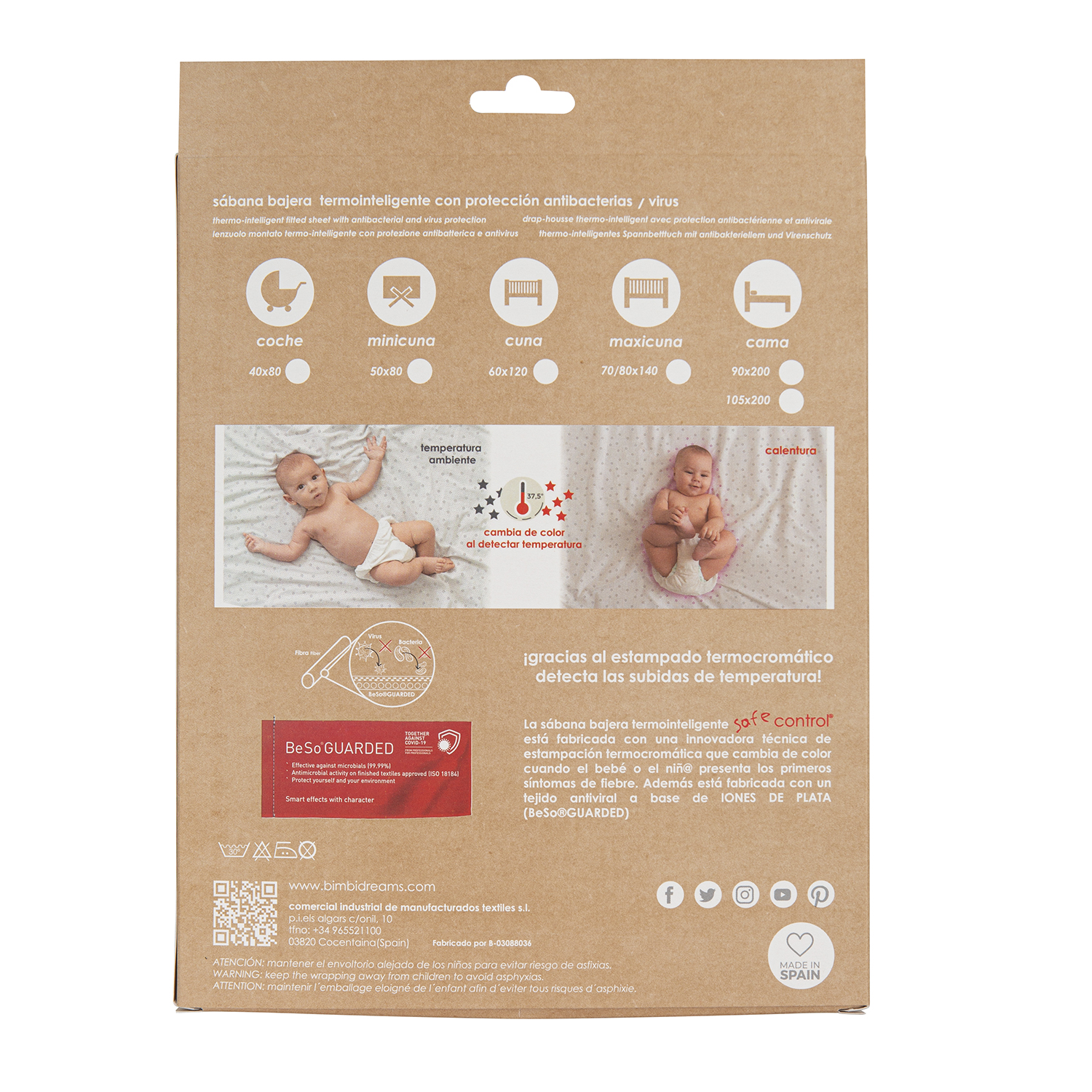 Bajera cuna algodon 100% Safe Control 20 B|Gris Coche (40x80) - Bimbidreams - Imagen 2