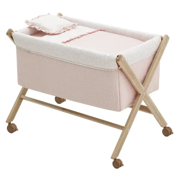 Minicuna tijera madera liberty rosa/natural 55x87x74 cm