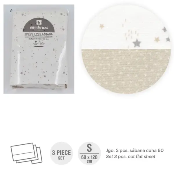 Tríptico sábanas cuna 60 60x120x1 cm sky beige