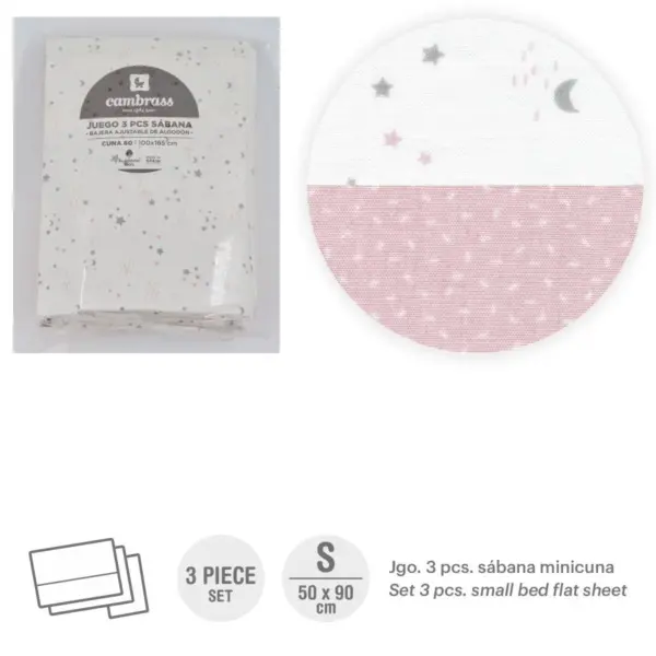 Tríptico sábanas minicuna 50x90x1 cm sky rosa