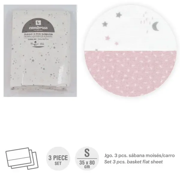 Tríptico sábanas moisés/carro 35x80x1 cm sky rosa