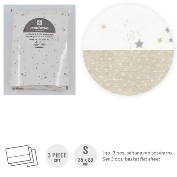 Tríptico sábanas moisés/carro 35x80x1 cm sky beige
