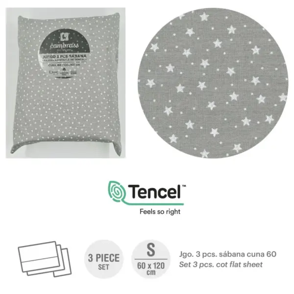 Tríptico sábanas cuna 60 60x120x1 cm forest gris