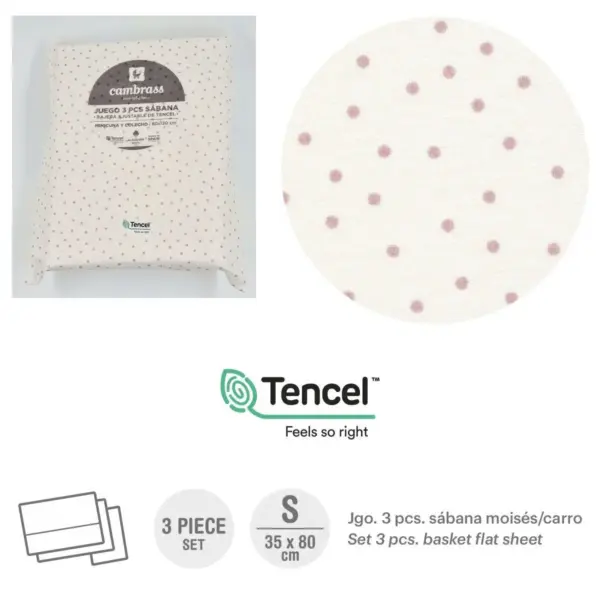 Tríptico sábanas moisés/carro 35x80x1 cm flor rosa