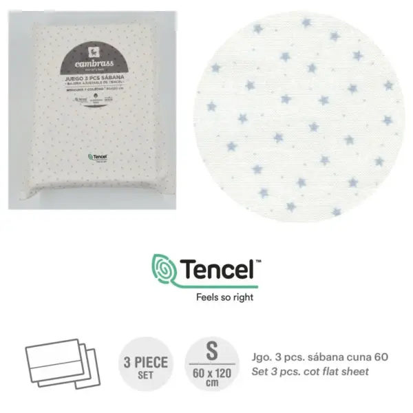 Tríptico sábanas cuna 60 60x120x1 cm estre celeste