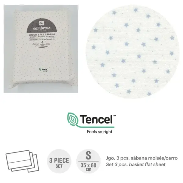 Tríptico sábanas moisés/carro 35x80x1 cm estre celeste