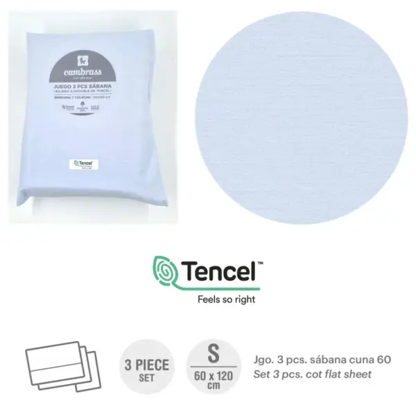 Tríptico sábanas cuna 60 60x120x1 cm liso e celeste
