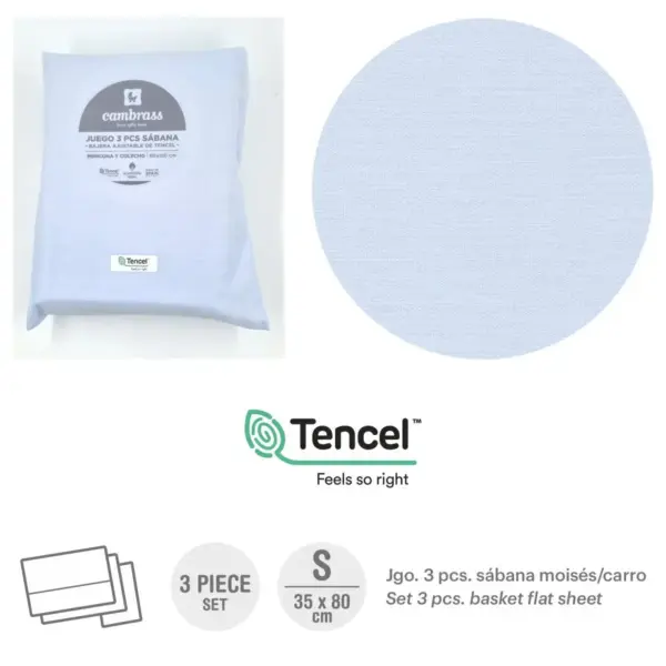 Tríptico sábanas minicuna 50x90x1 cm liso e celeste