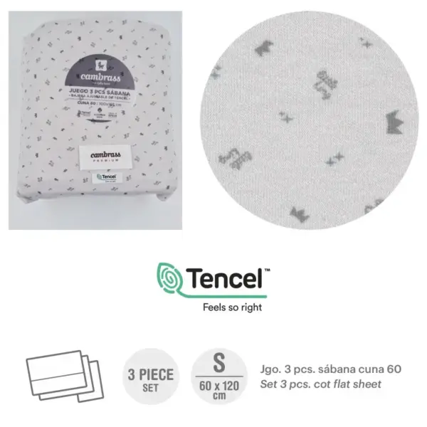 Tríptico sábanas cuna 60 60x120x1 cm corona gris