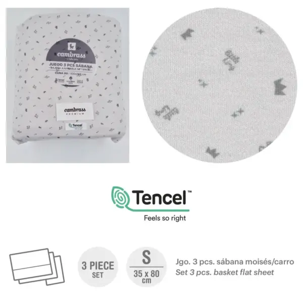 Tríptico sábanas moisés/carro 35x80x1 cm corona gris