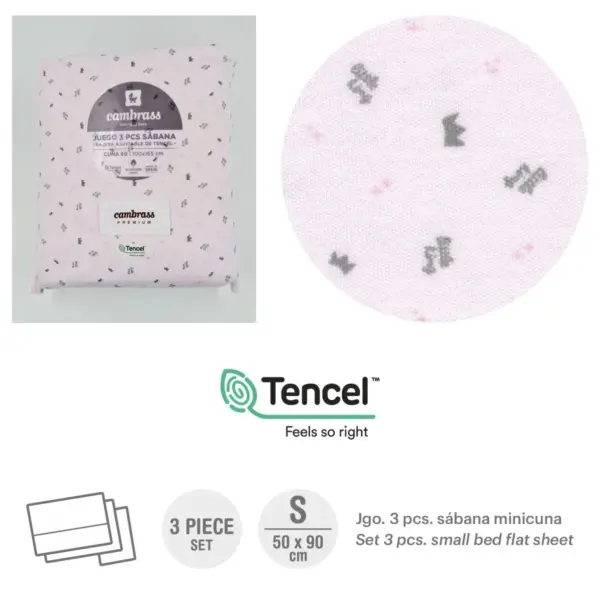 Tríptico sábanas minicuna 50x90x1 cm coronas rosa