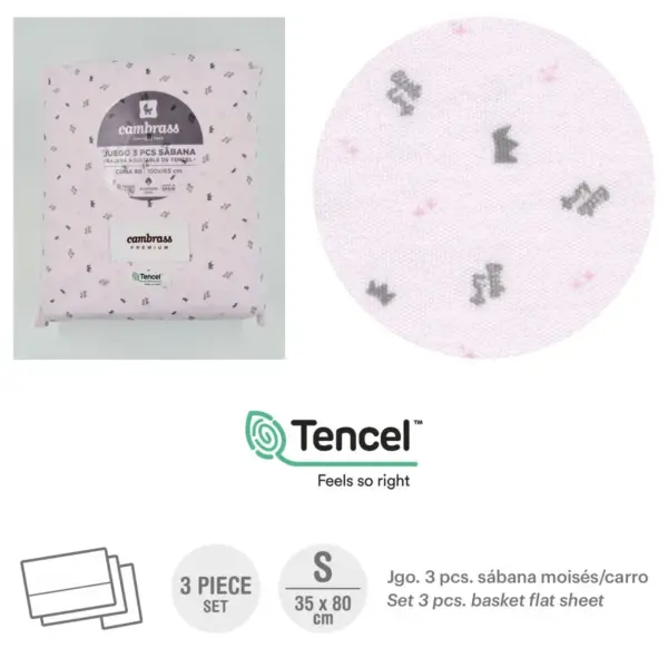 Tríptico sábanas moisés/carro 35x80x1 cm coronas rosa