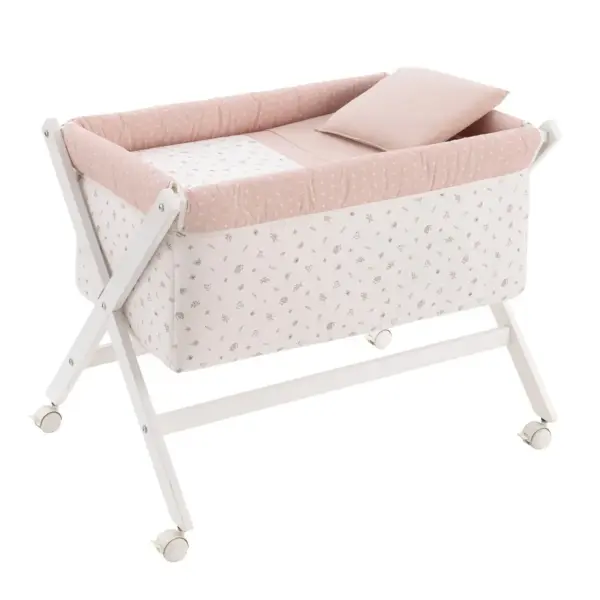 Minicuna tijera madera calma rosa/bco 55x87x74 cm