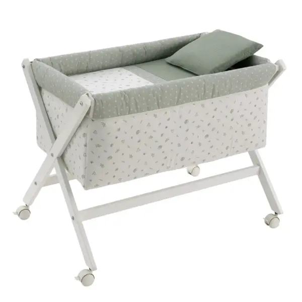 Minicuna tijera madera calma verde/blanco 55x87x74 cm