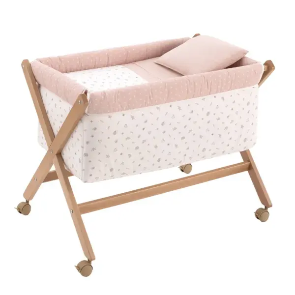 Minicuna tijera madera calma rosa/natural 55x87x74 cm