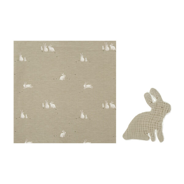 Muselina de Bambú con Dou dou Bunny VM Verde Musgo 120x120 - Bimbidreams