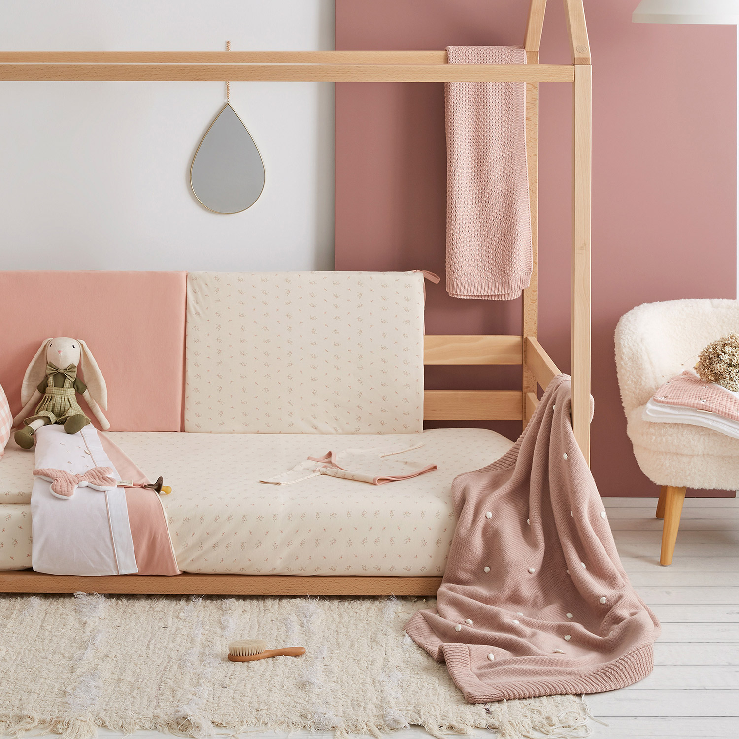 Manta doble cara tricot dots con Coralina HB Basics RE Rosa Empolvado 80x100 - Bimbidreams - Imagen 3