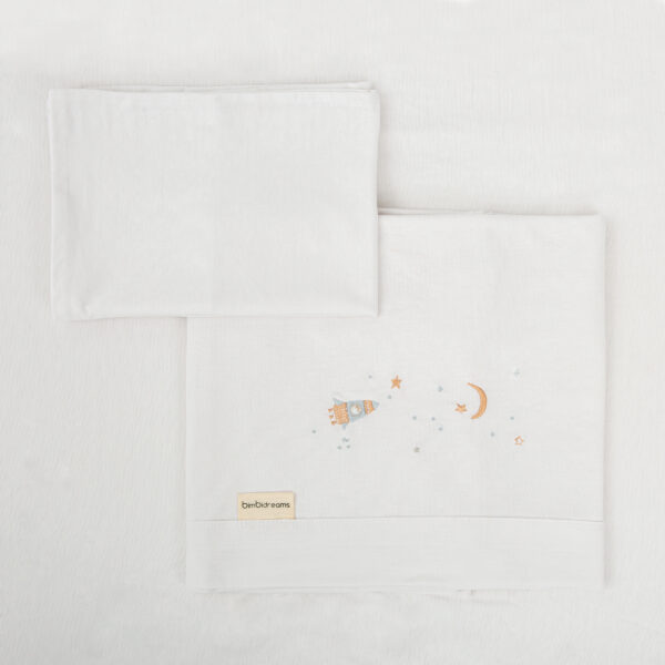 Juego sabanas punto jersey 3 piezas Orbit 13 B|Azul Cuna (60x120) - Bimbidreams