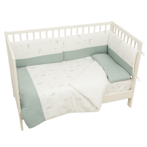 Funda nórdica cuna + Relleno + Protector + Funda almohada Blue Sky 16 B|Verde 110X155 - Bimbidreams