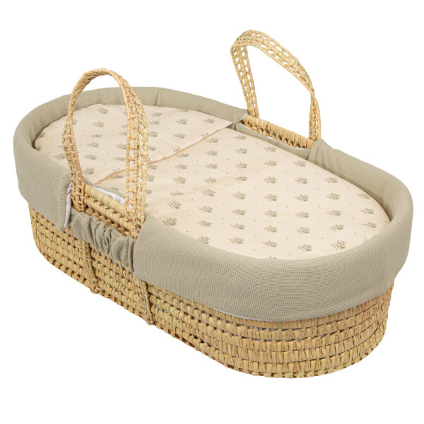 Moisés de mimbre  -  Colcha y Almohada Cornelia 16 B|Verde coche/capazo 40x80 - Bimbidreams