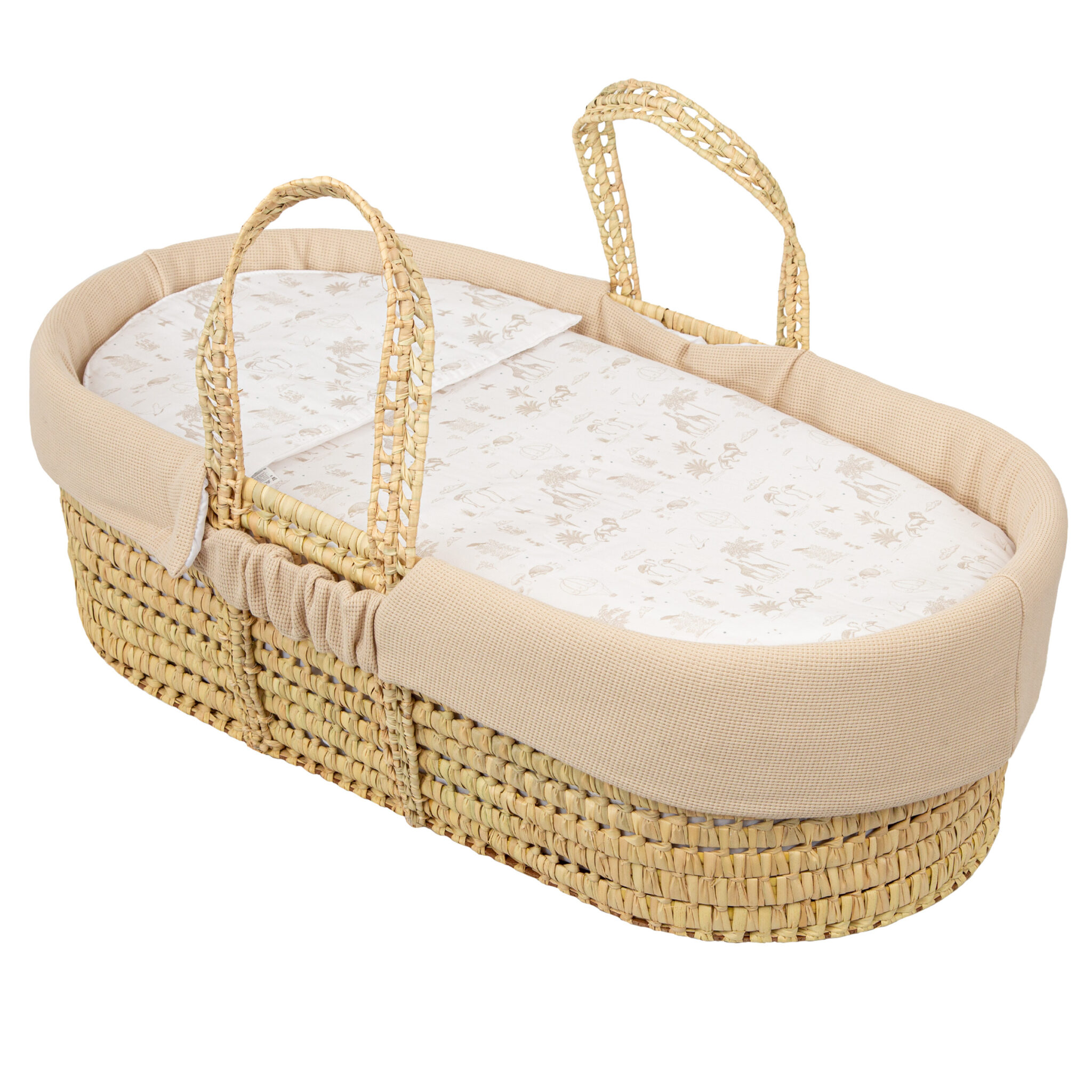 Moisés de mimbre con edredón, cojín, interior acolchado y colchón Noe 10 B|Lino coche/capazo 40x80 - Bimbidreams