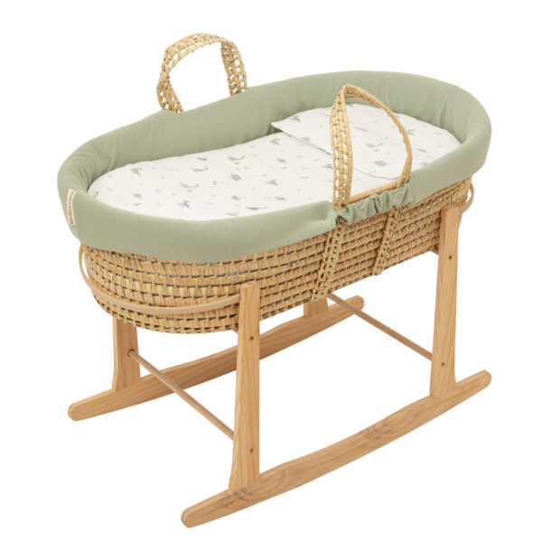 Moisés de mimbre con edredón, cojín, interior acolchado y colchón  Trex 16 B|Verde Coche (40x80) - Bimbidreams