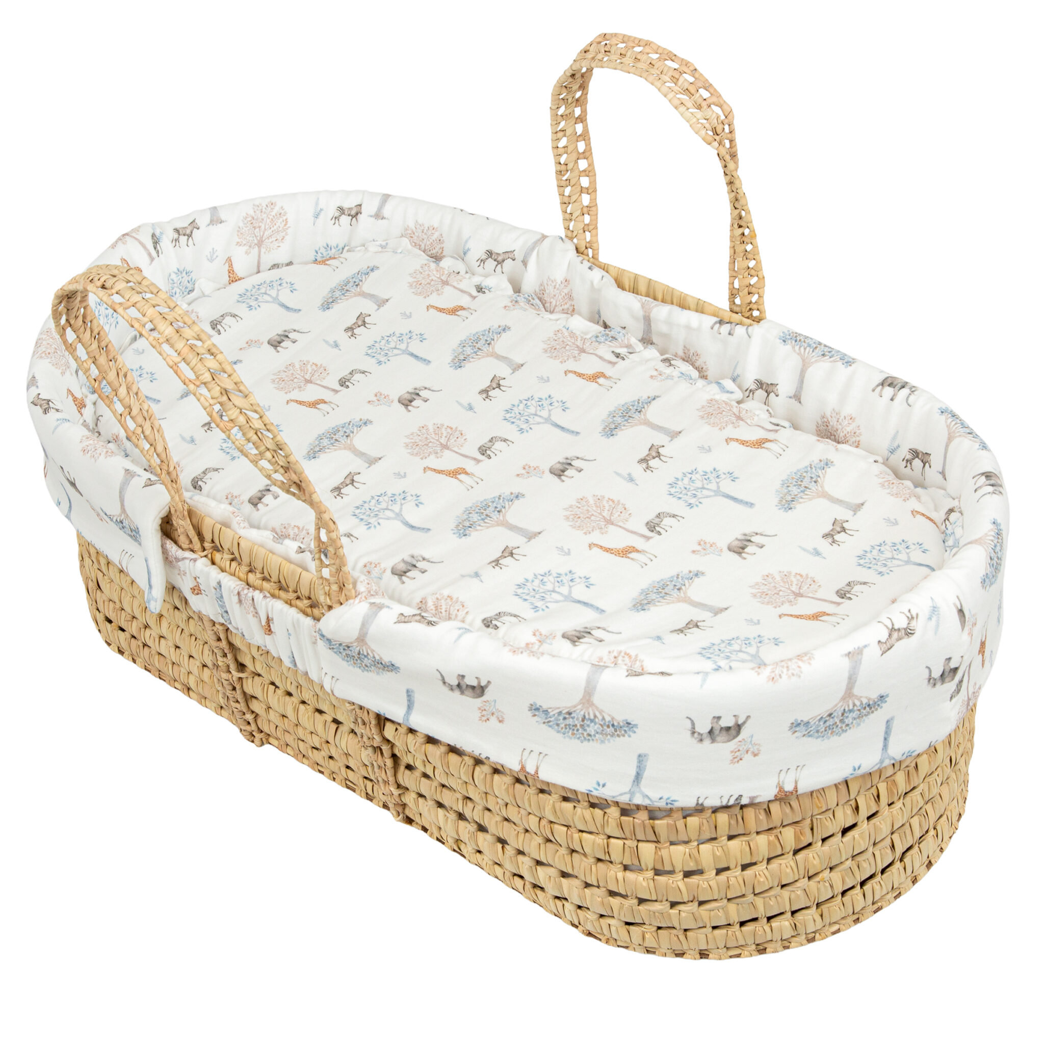 Moisés de mimbre con edredón, cojín, interior acolchado y colchón Tanzania 97 Multic. coche/capazo 40x80 - Bimbidreams