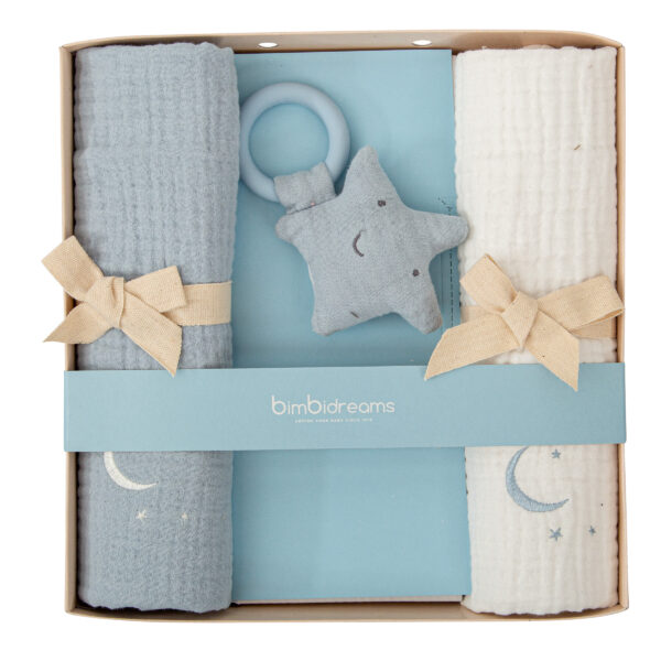 Gasas bordadas Matalasé con Estrella mordedor - Set Regalo Matalase AG Azul Grisaceo - Bimbidreams