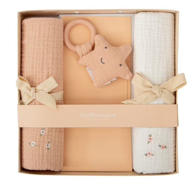 Gasas bordadas Matalasé con Estrella mordedor - Set Regalo Matalase RE Rosa Empolvado - Bimbidreams